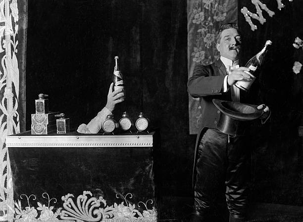 Conjurer during a performance Legerdemain with magic hat 1909 Old Photo Conjurer during a performance Legerdemain with magic hat 1909 Old Photo