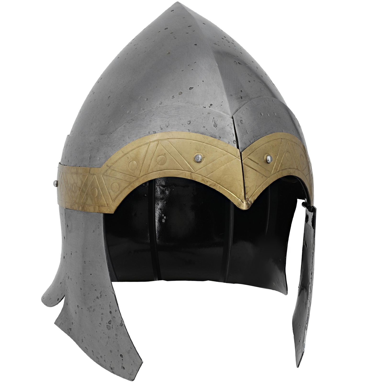 Medieval Viking Helmet Mild Steel Brass Accents Buff Leather Liner Reenactment Medieval Viking Helmet Mild Steel Brass Accents Buff Leather Liner Reenactment