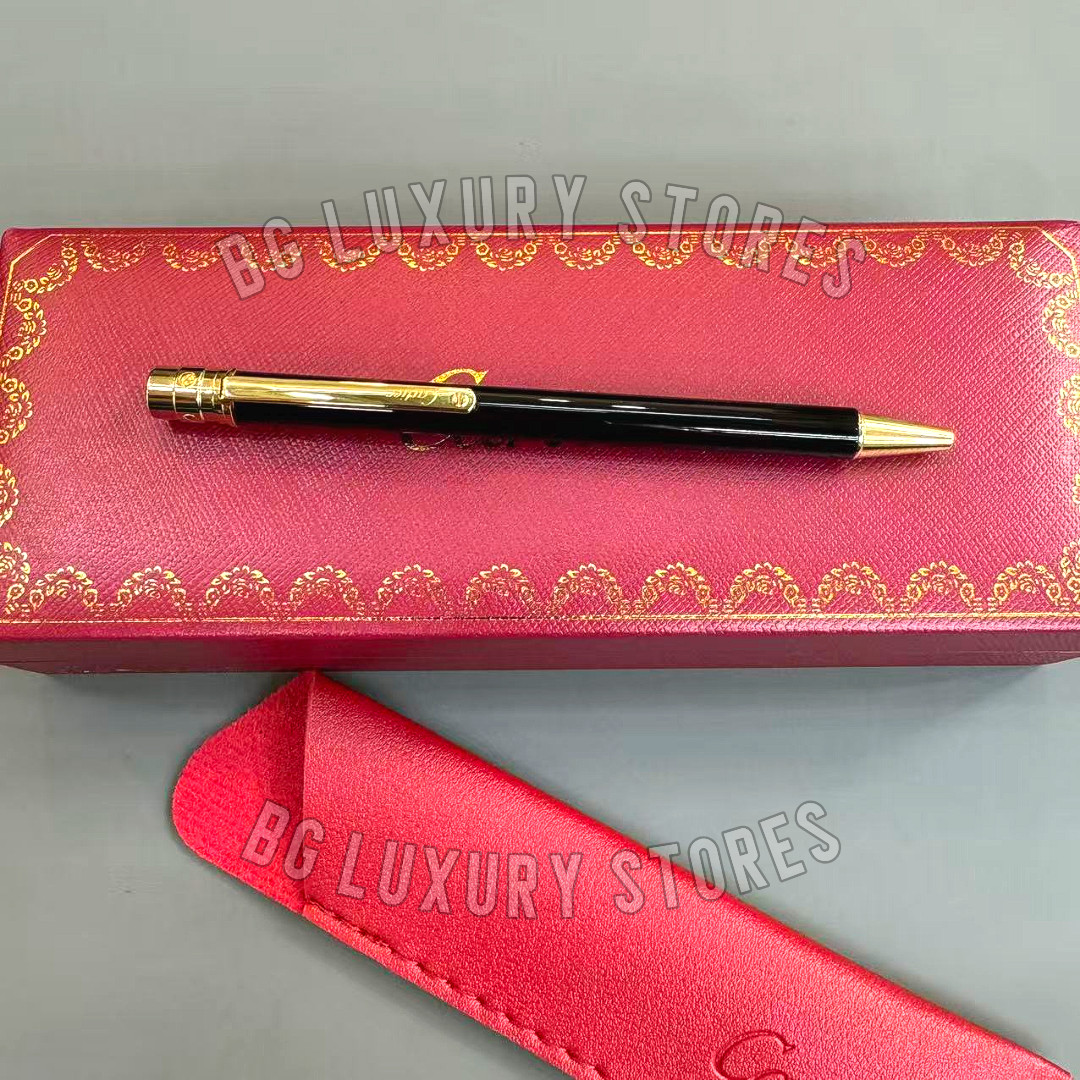 CARTIER Santos Small Ballpoint Pen Black & Gold Tone Luxury Rare VIP Gift CARTIER Santos Small Ballpoint Pen Black & Gold Tone Luxury Rare VIP Gift