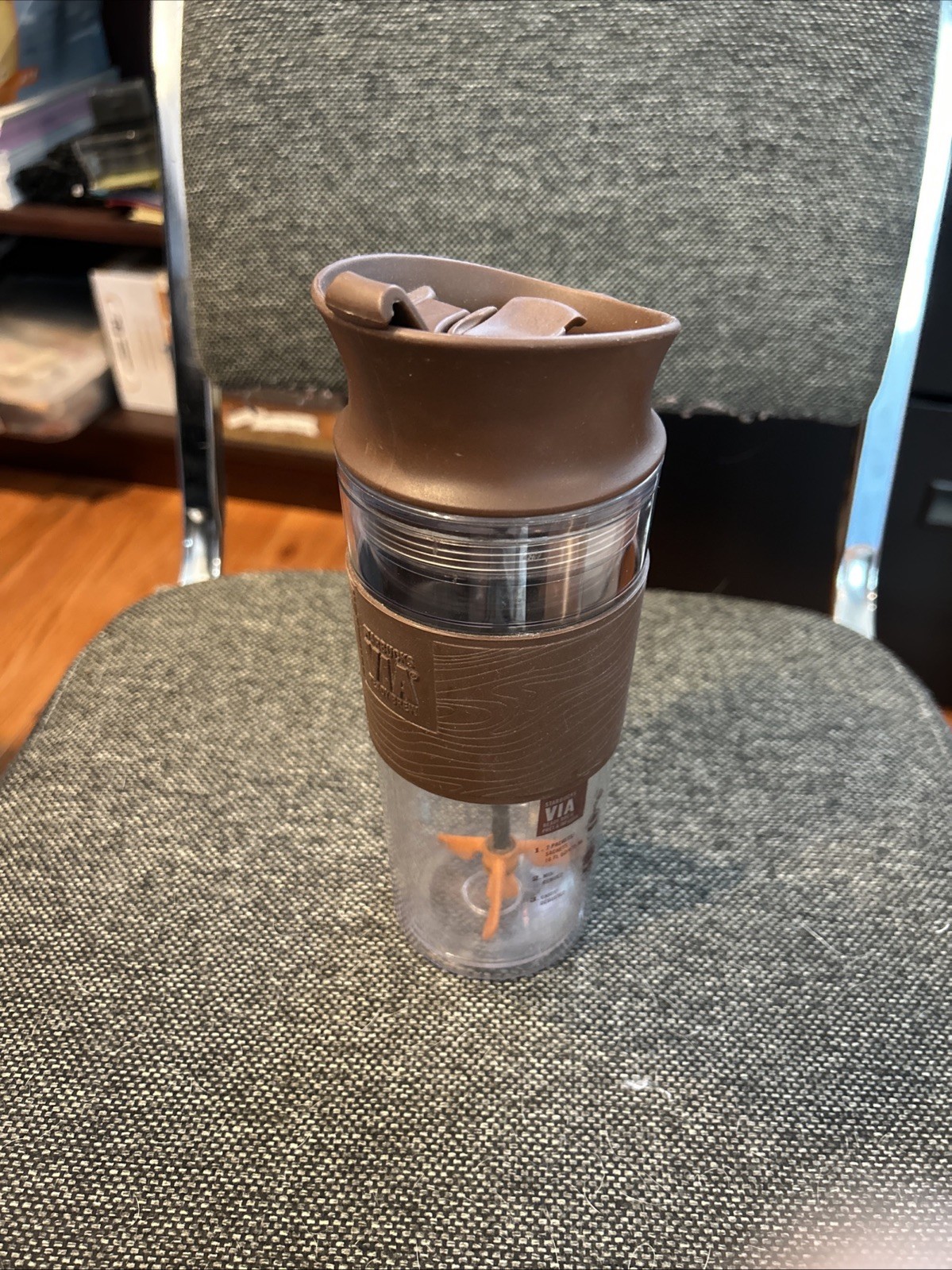 Starbucks VIA Ready Brew Travel Mug Swirl Brown and Clear Cup Tumbler MIXER Starbucks VIA Ready Brew Travel Mug Swirl Brown and Clear Cup Tumbler MIXER
