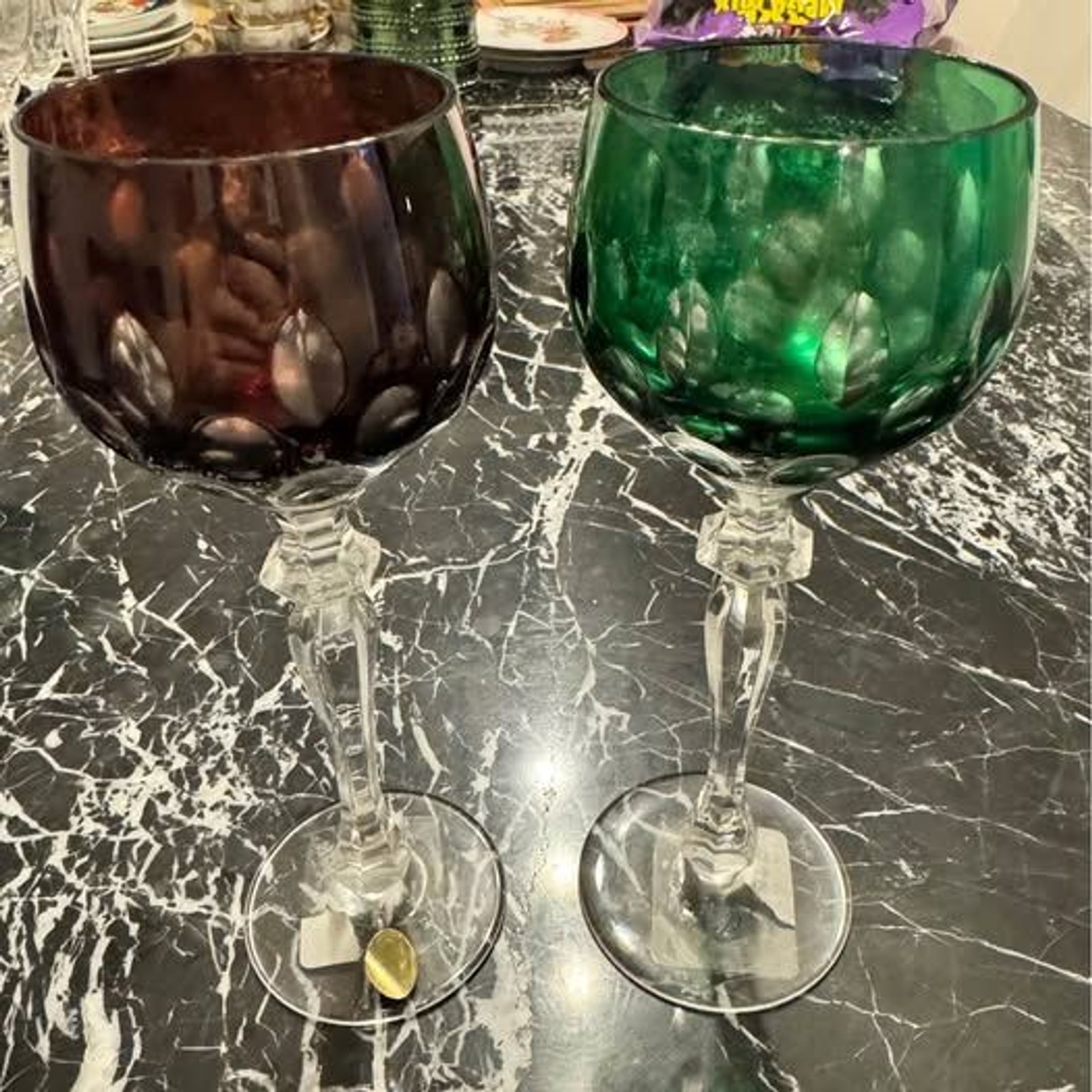Vintage Dresden Crystal 24% Lead Cut-to-Clear Hock Wine Glasses