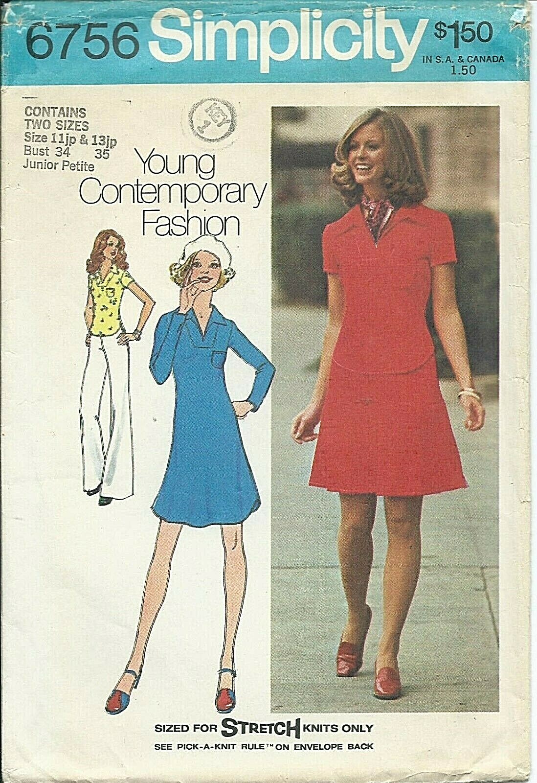 S 6756 sewing pattern 70\'s chic DRESS TOP SKIRT sew Knit fabrics sizes 11jp 13jp S 6756 sewing pattern 70\'s chic DRESS TOP SKIRT sew Knit fabrics sizes 11jp 13jp