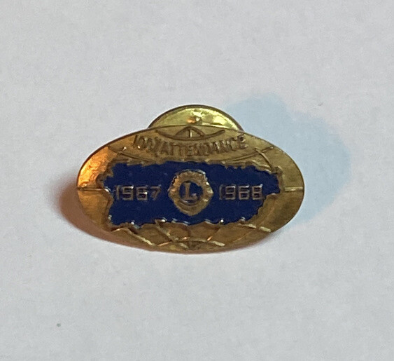 Lions Club 100% Attendance Award Pin Vintage Old Metal Lapel 1967 1968 Gold Oval Lions Club 100% Attendance Award Pin Vintage Old Metal Lapel 1967 1968 Gold Oval