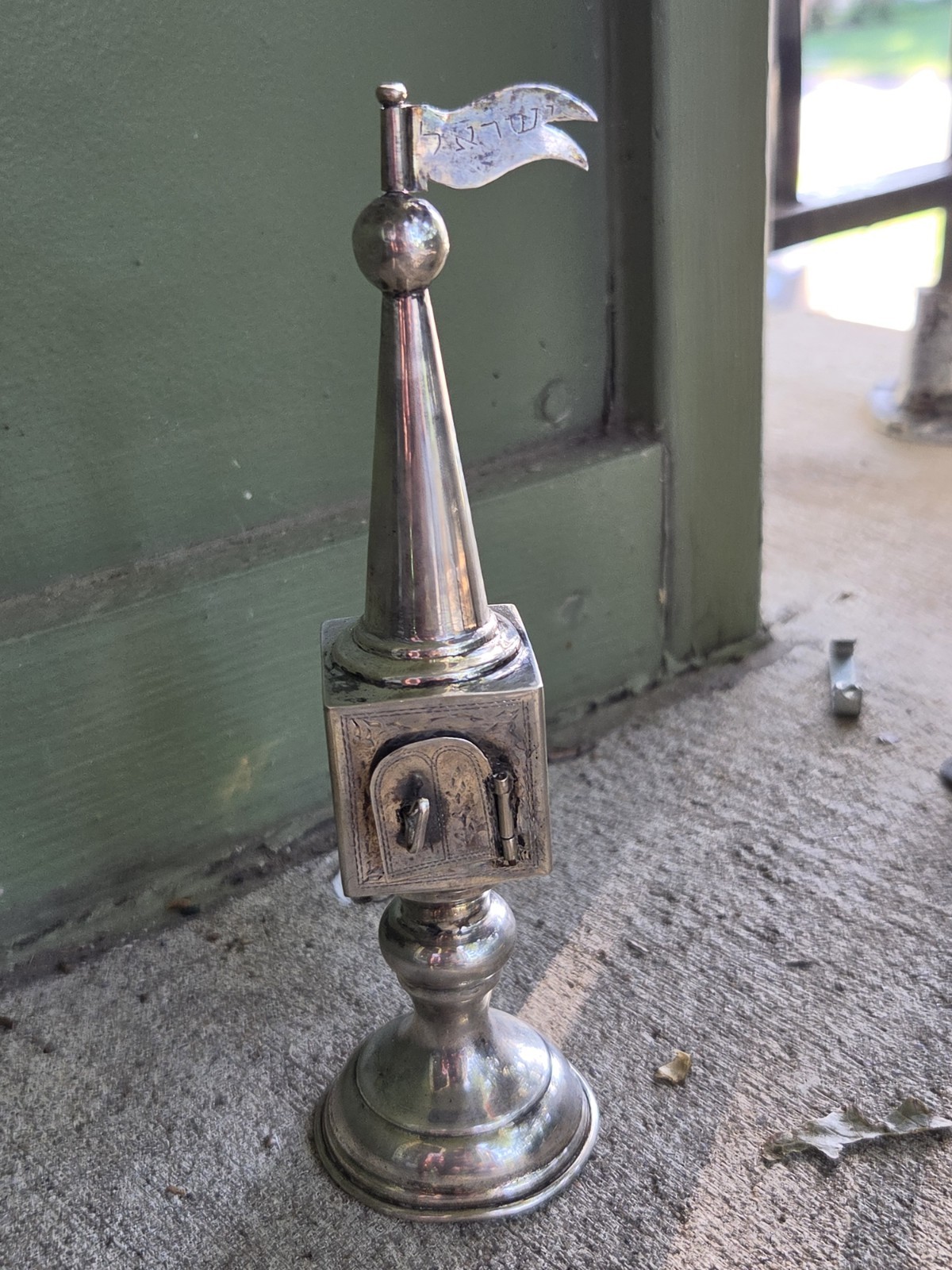 Antique Besamim Silver Judaica Spice Box Tower With Flags & Hallmarks