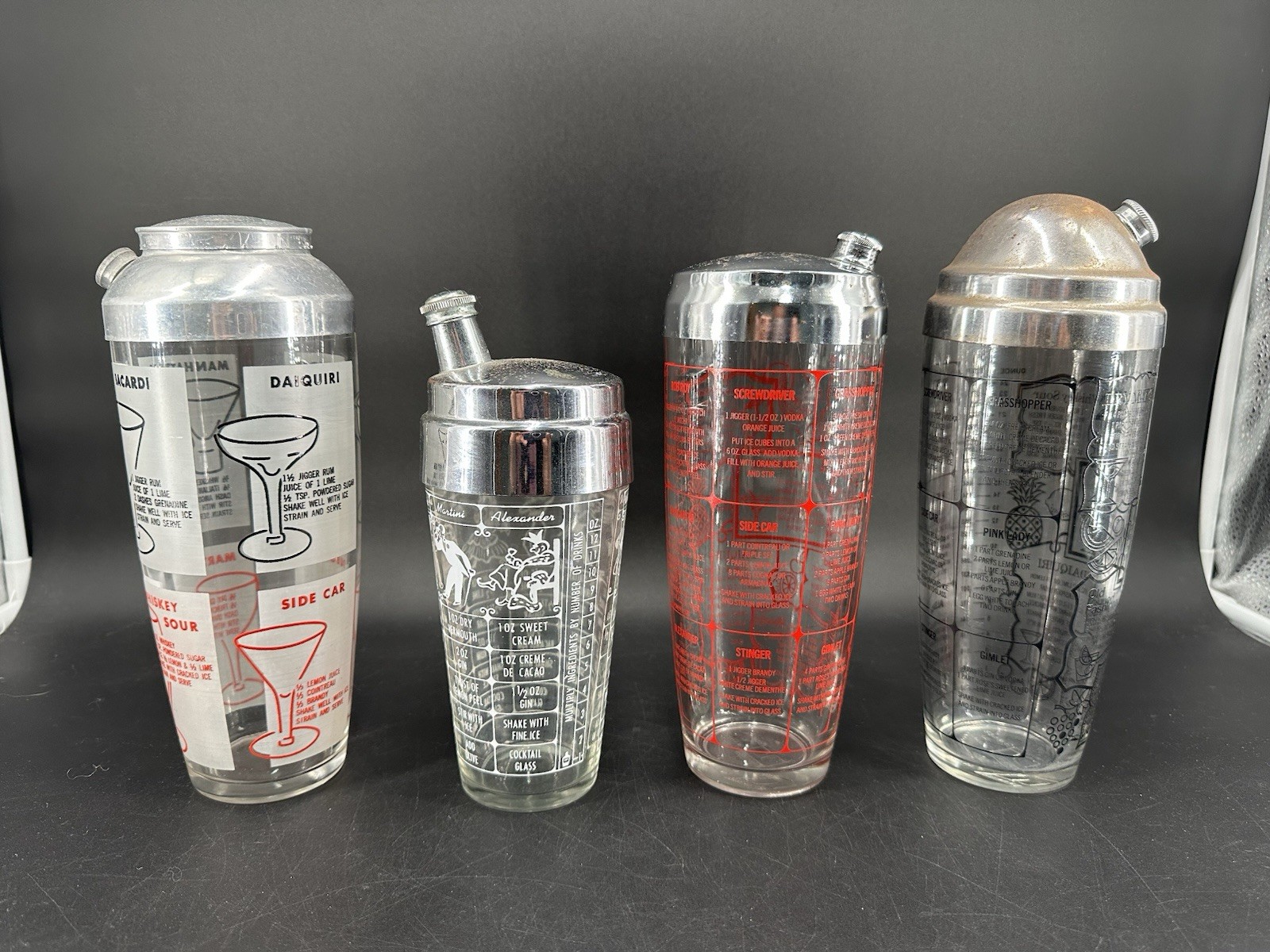 Vintage Glass Cocktail Martini Shakers Lot Mid Century Barware Bar Decor **READ* Vintage Glass Cocktail Martini Shakers Lot Mid Century Barware Bar Decor **READ*