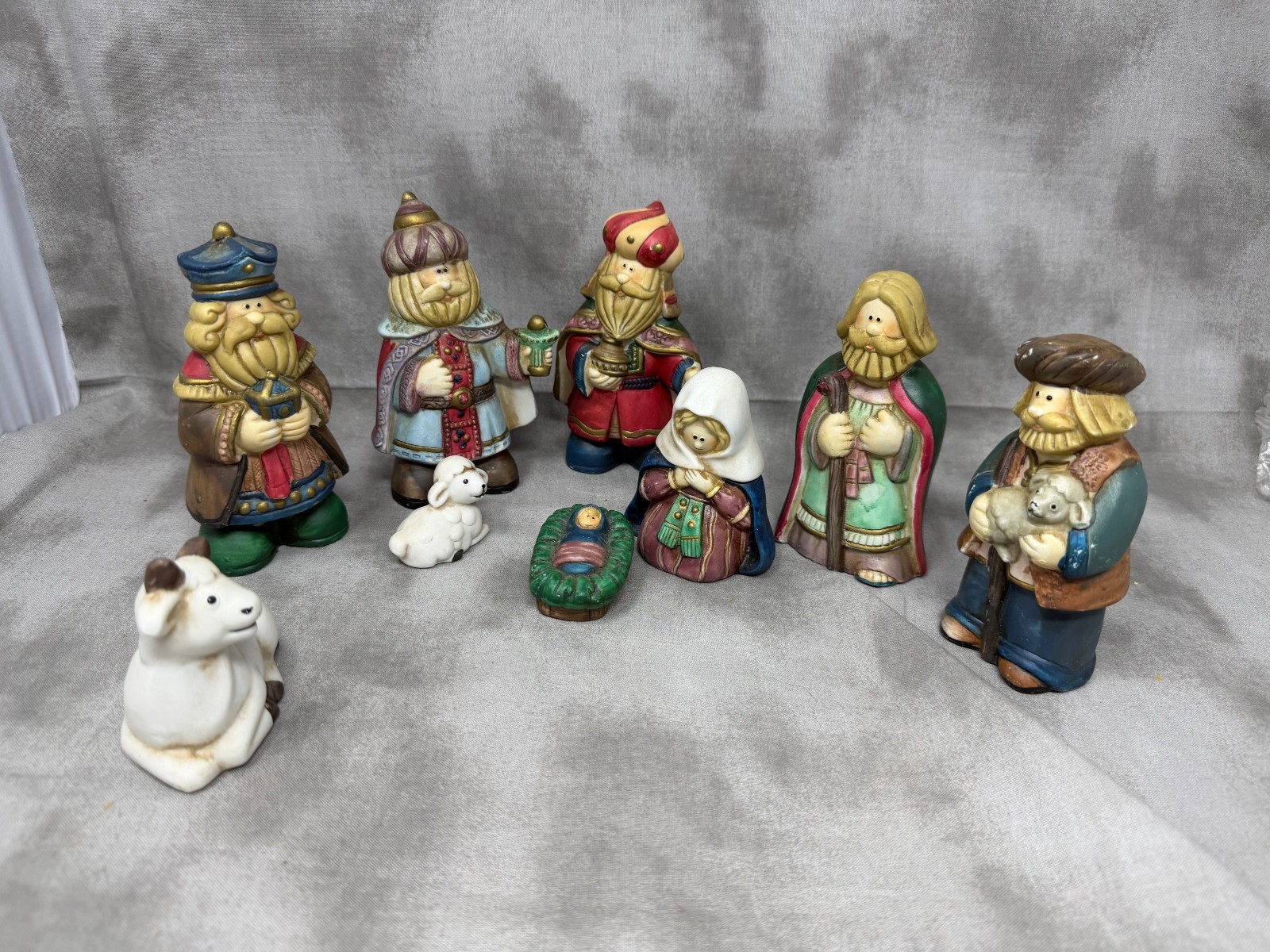 Vintage 1995 Fabri-Centers 9 Pc Nativity Set Christmas Figures Original Box