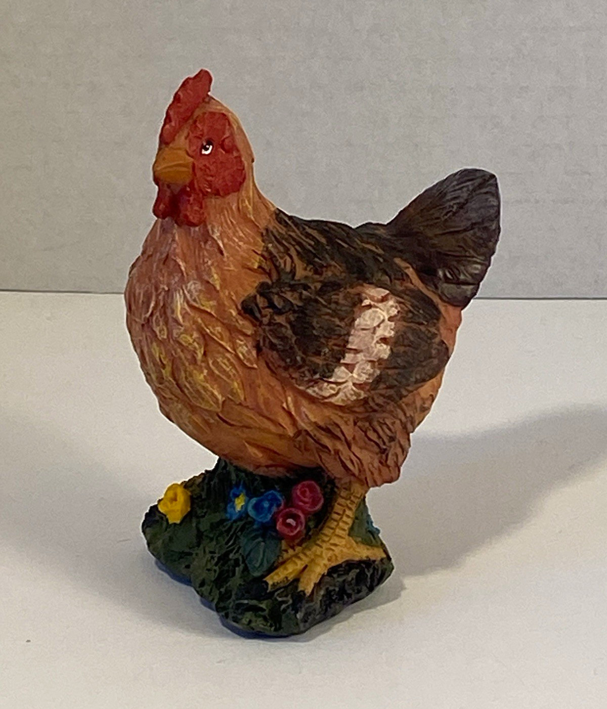 Vintage Resin Rooster chicken ￼Figurine Multicolor Painted Finish 4.25 in NOS