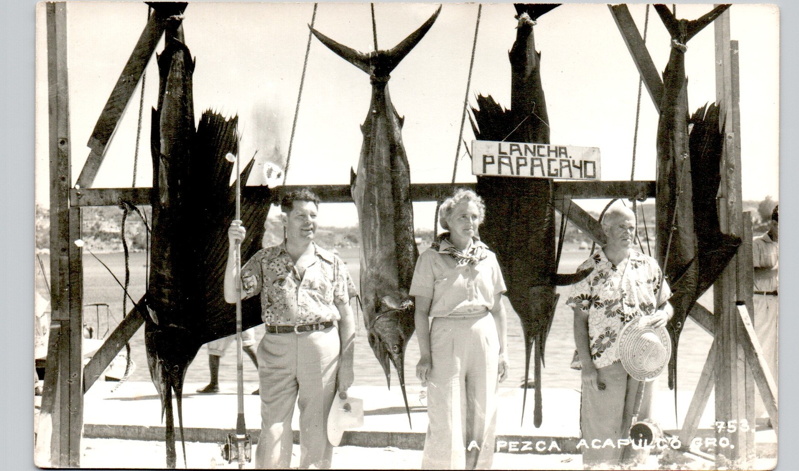 SWORDFISH CATCH acapulco mx c1940s postcard mexico fishing real photo rppc fish