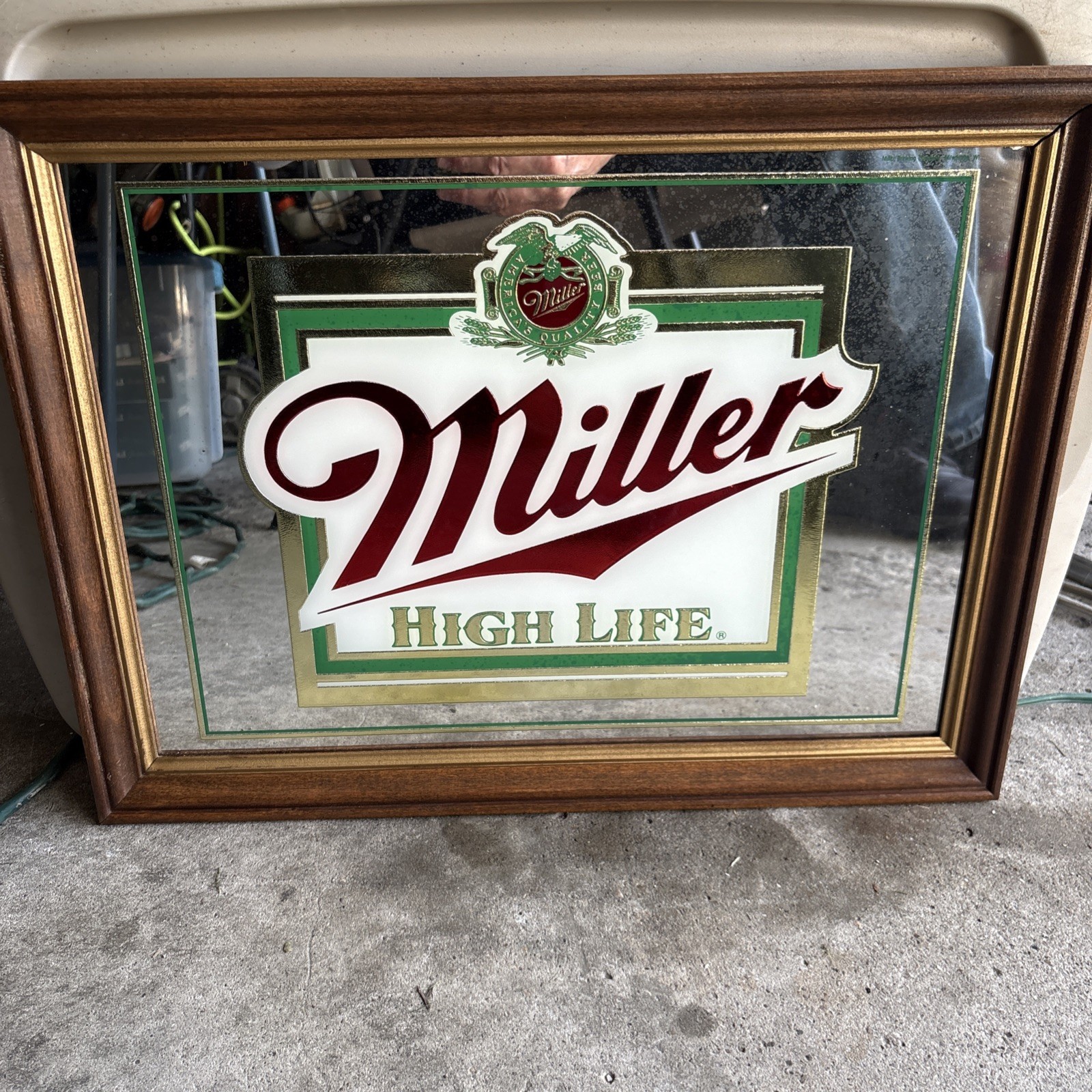 Vintage Miller High Life Bar Mirror Wood Frame Beer Sign 20”x15” Displays Well