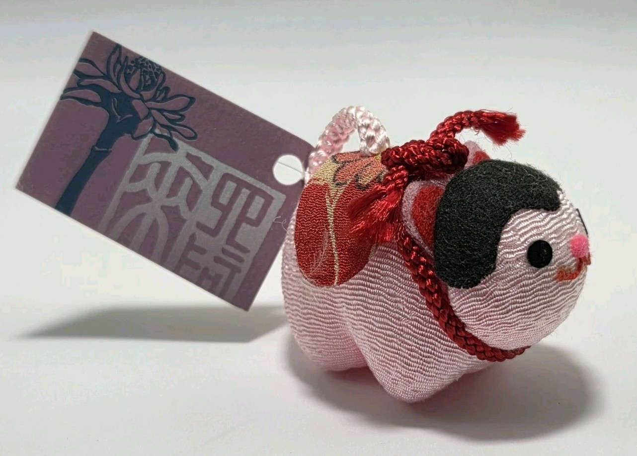 Japanese Inu Hariko Collectible Zodiac Dog Charm Pink Red Fabric Girl's Festival