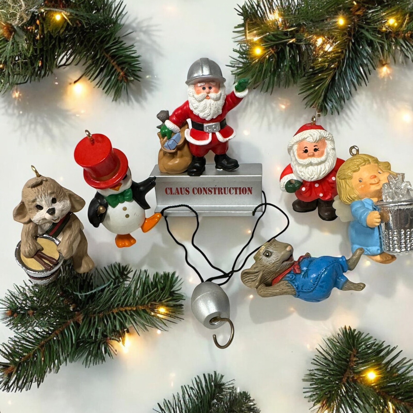 VTG Hallmark Christmas Ornaments Santa Angel Penguin Mouse Rabbit Lot of 6