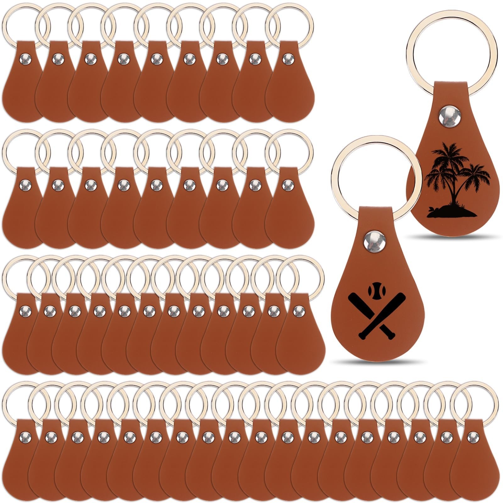 50Pcs DIY Leather Keychains Brown Blank Key Fob Rivets PU Leather Keychain fo... 50Pcs DIY Leather Keychains Brown Blank Key Fob Rivets PU Leather Keychain fo...