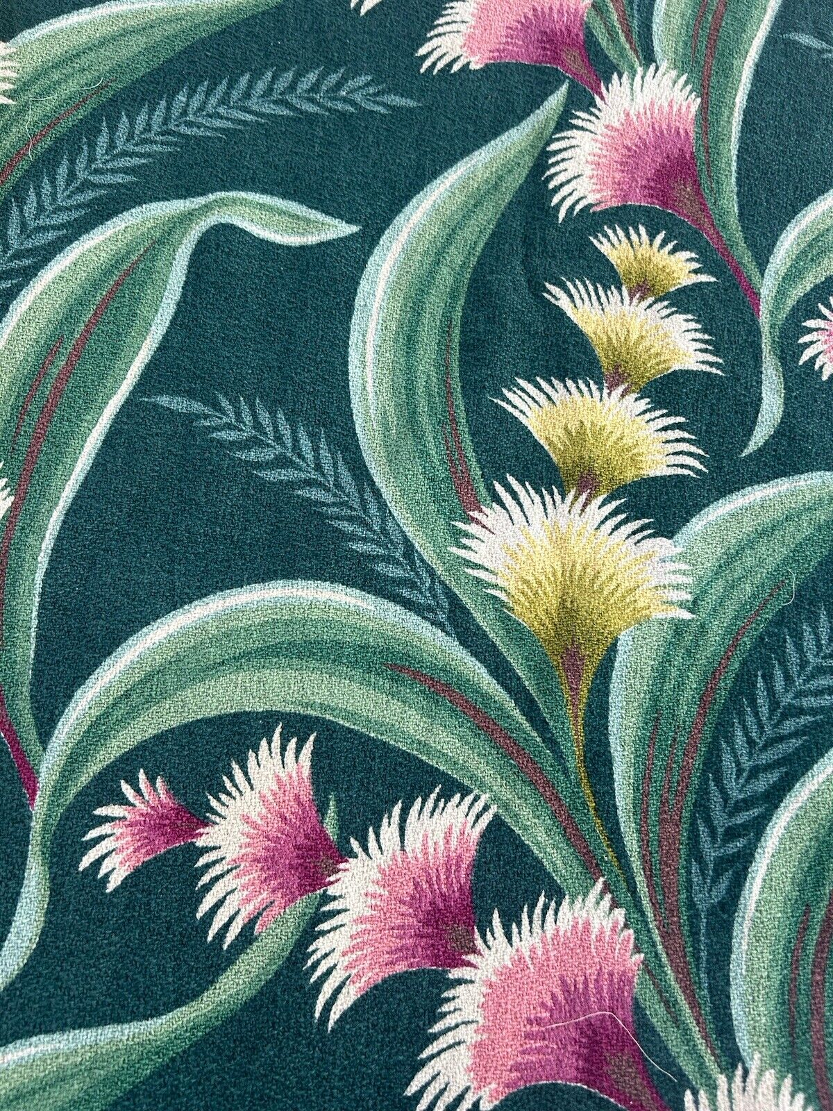 4 Vintage 1950s MCM barkcloth curtains Tropical Floral Fabric