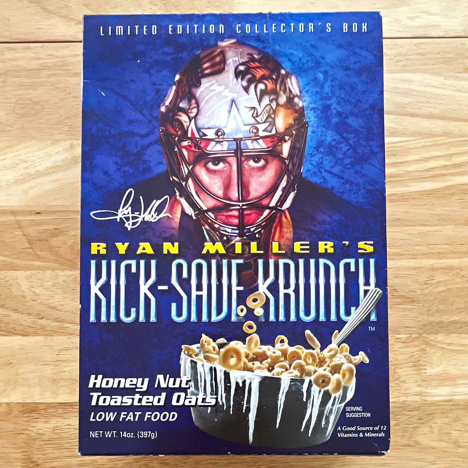 General Mills Ryan Miller Kick-Save Krunch Empty Cereal Box 2011 General Mills Ryan Miller Kick-Save Krunch Empty Cereal Box 2011