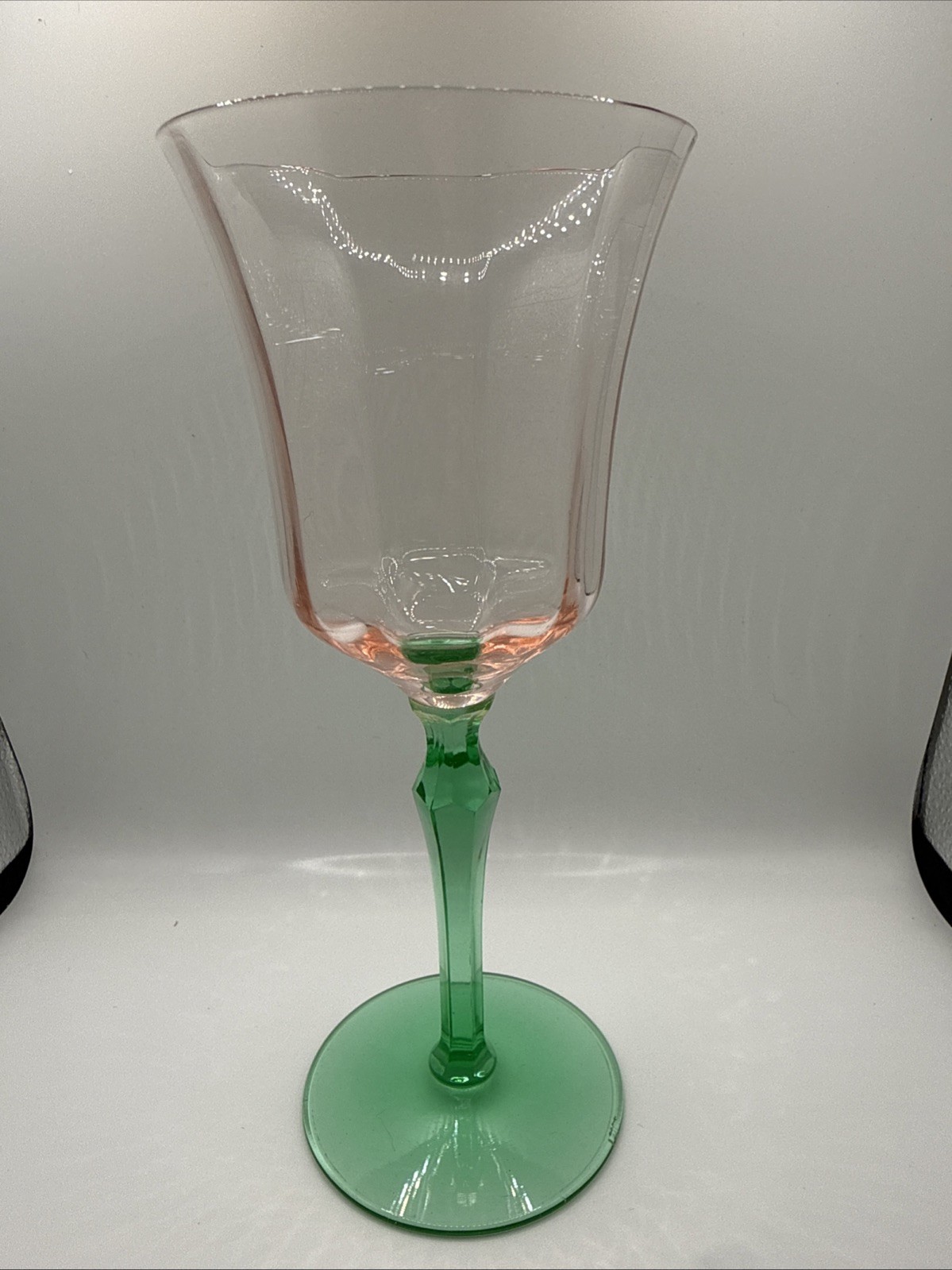 VTG Tiffin McDonald Diamond Watermelon with Uranium Stem Crystal Wine Glass VTG Tiffin McDonald Diamond Watermelon with Uranium Stem Crystal Wine Glass