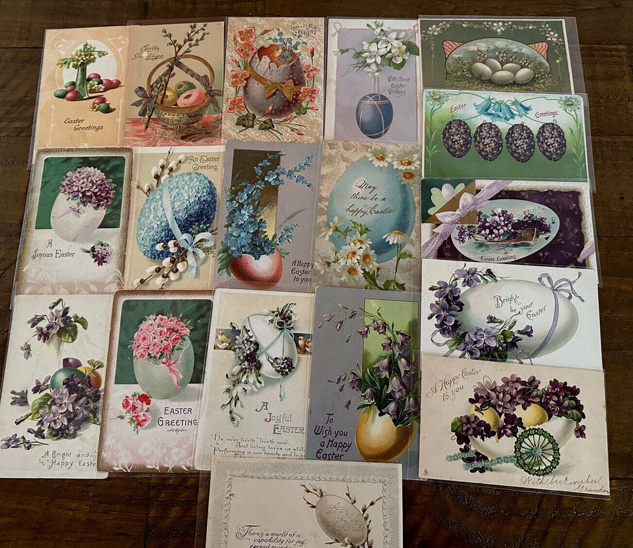 LOT of 18 Pretty Vintage Easter POSTCARDS with EASTER EGGS & Flowers-eggs-h969