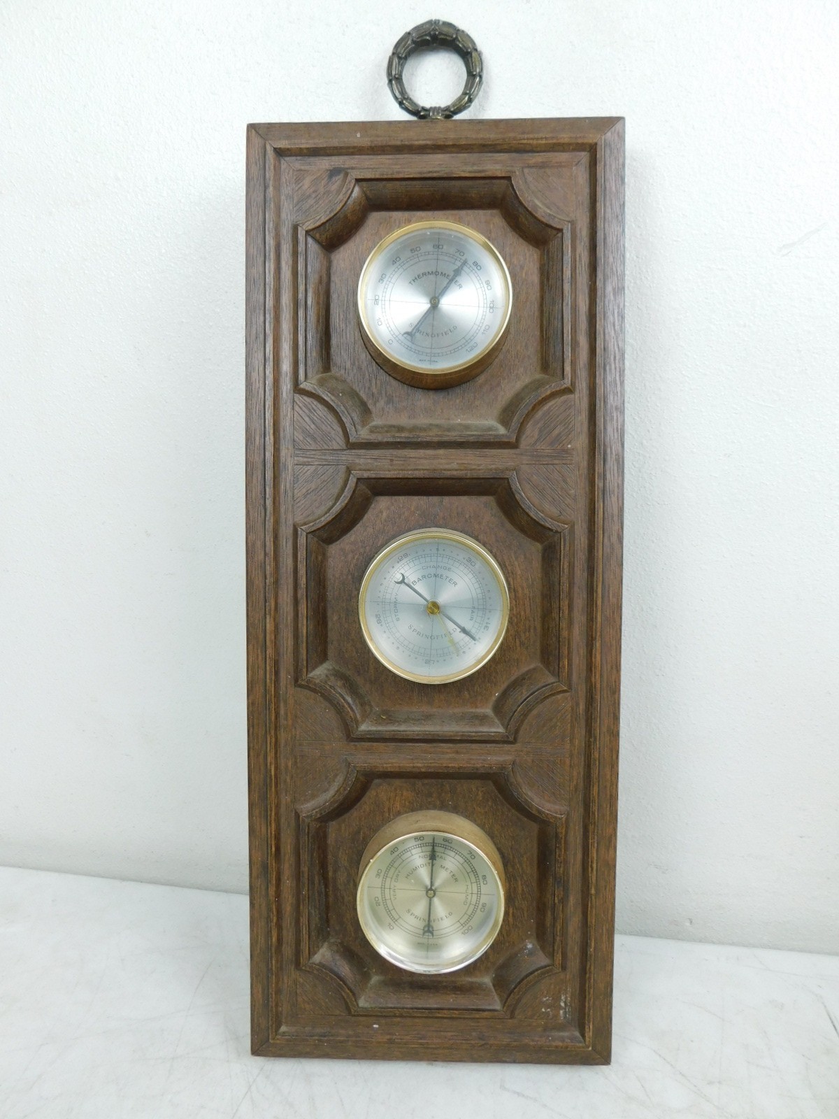 Vintage 1970s Barometer Weather Station Wall Mount Vintage Wood Grain Plastic
