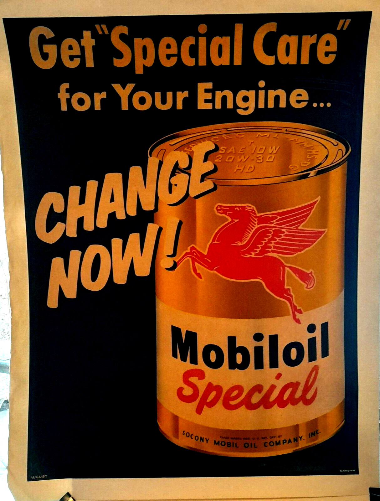 MOBILOil 1954 Sign Poster 32x44 LINEN BACKED