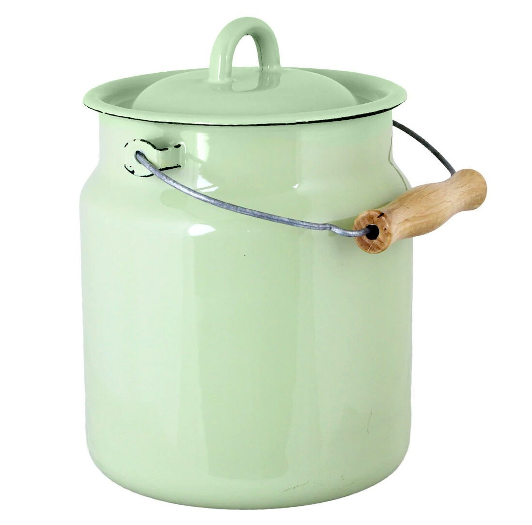 Novomoskovsk Green Enamel Milk Can Rustic Vintage Style Pail 3.5 qt Бидон