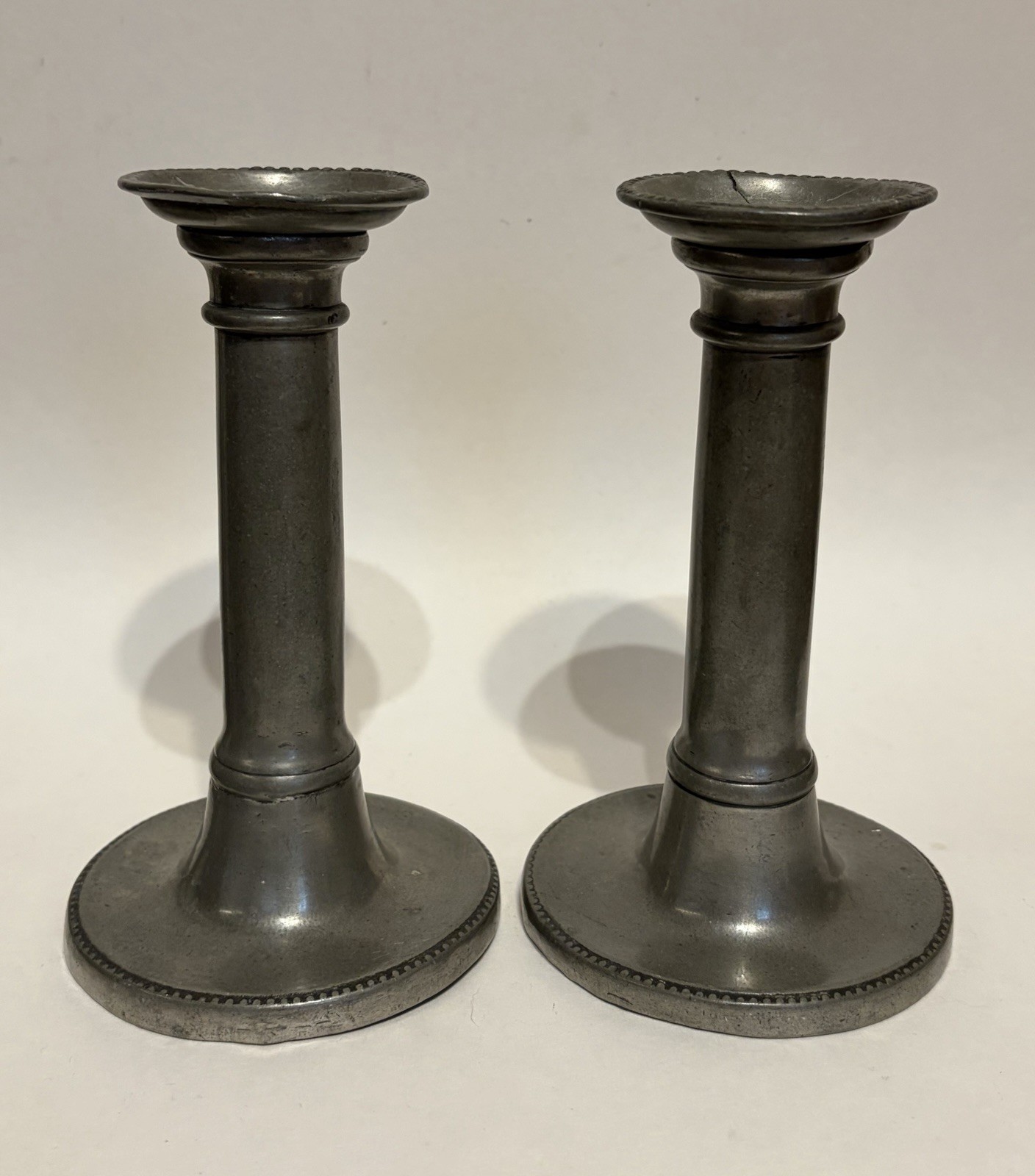Antique pair of signed 19th century Continental pewter candlesticks Antique pair of signed 19th century Continental pewter candlesticks