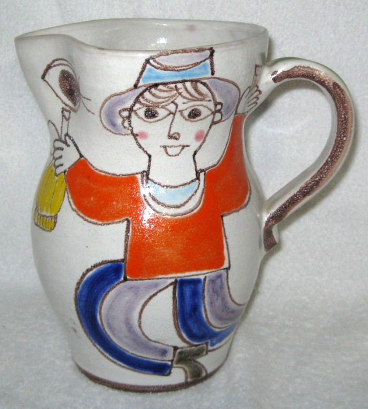 Desimone 21 Signed Italian Hand Drinking Man Painted Pitcher 8 1/4 inch Desimone 21 Signed Italian Hand Drinking Man Painted Pitcher 8 1/4 inch