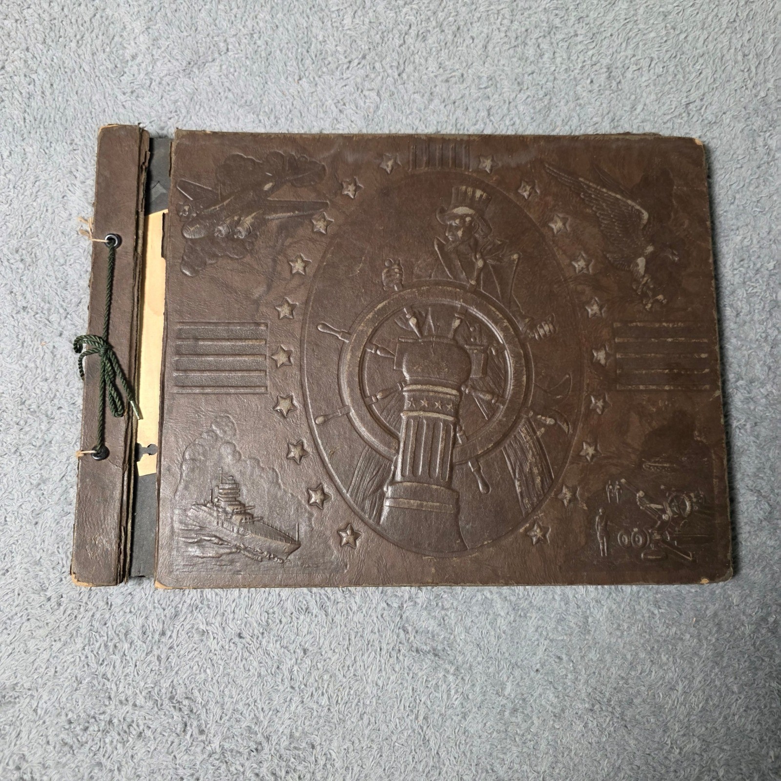 Harlich Photo Album Brown Patriotic Uncle Sam WWII Embossed 1477