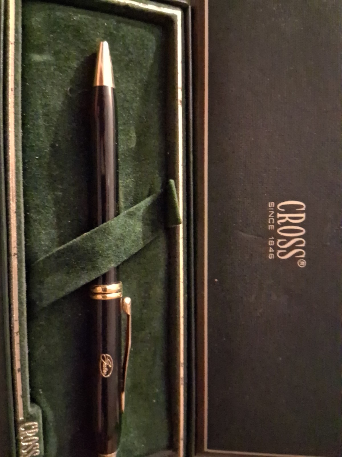 VINTAGE Townsend Black Lacquer 23K Gold Trim Ball Pen w Luxury Gift Box (572TW)