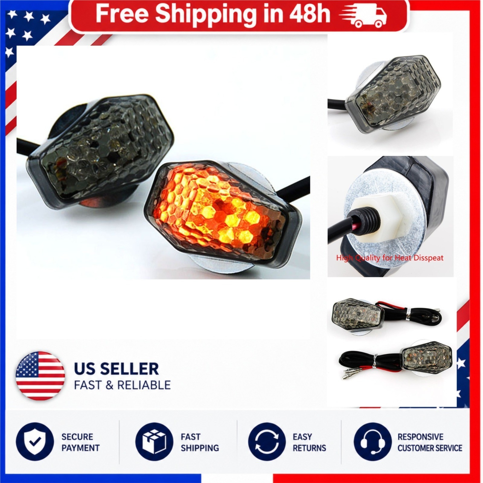 Anzio 15 Amber LED Flush Mount Turn Signal Lights Smoke Motorcycle Universal
