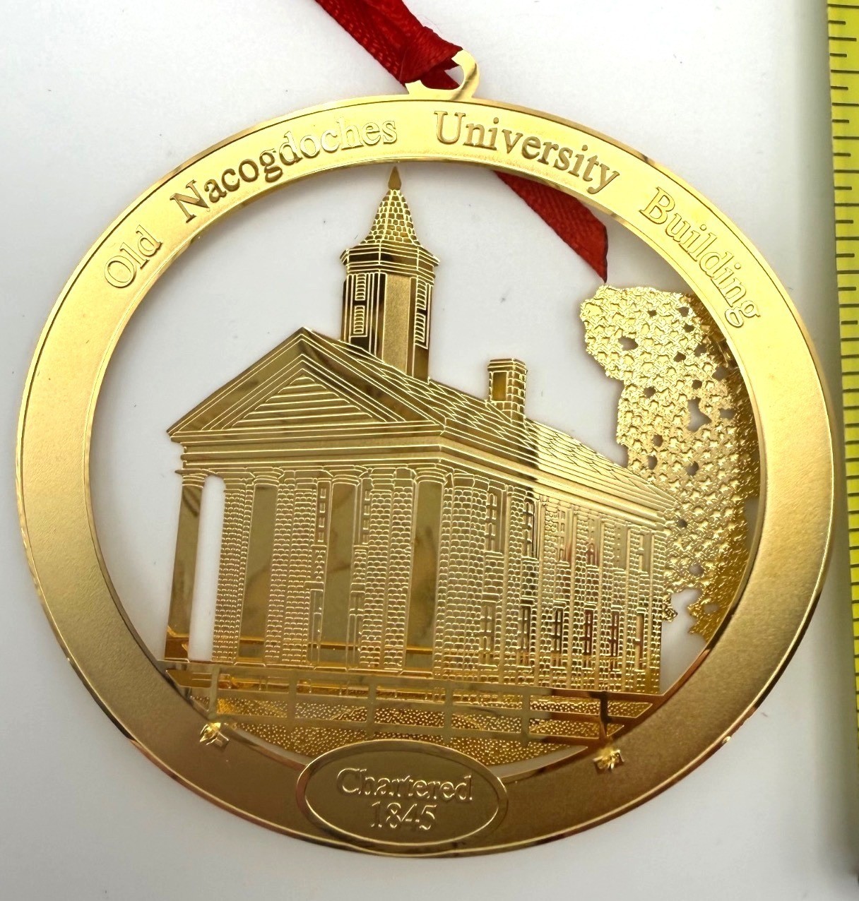 Old Nacogdoches University Building Gold-Plated Holiday Ornament 1845 Charter