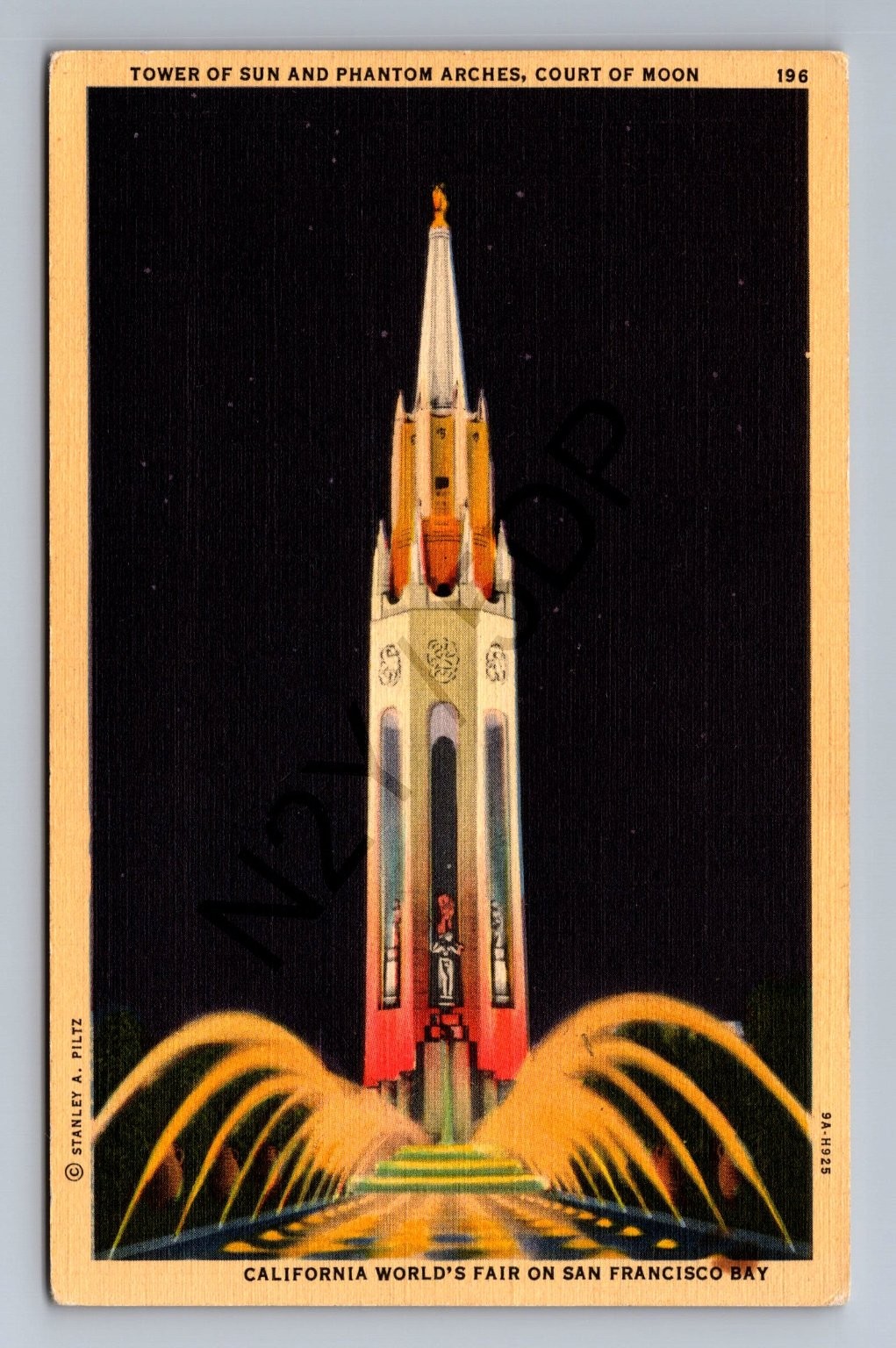 1939-40 Golden Gate Fair Tower of Sun Phantom Arches Art-Tone Postcard