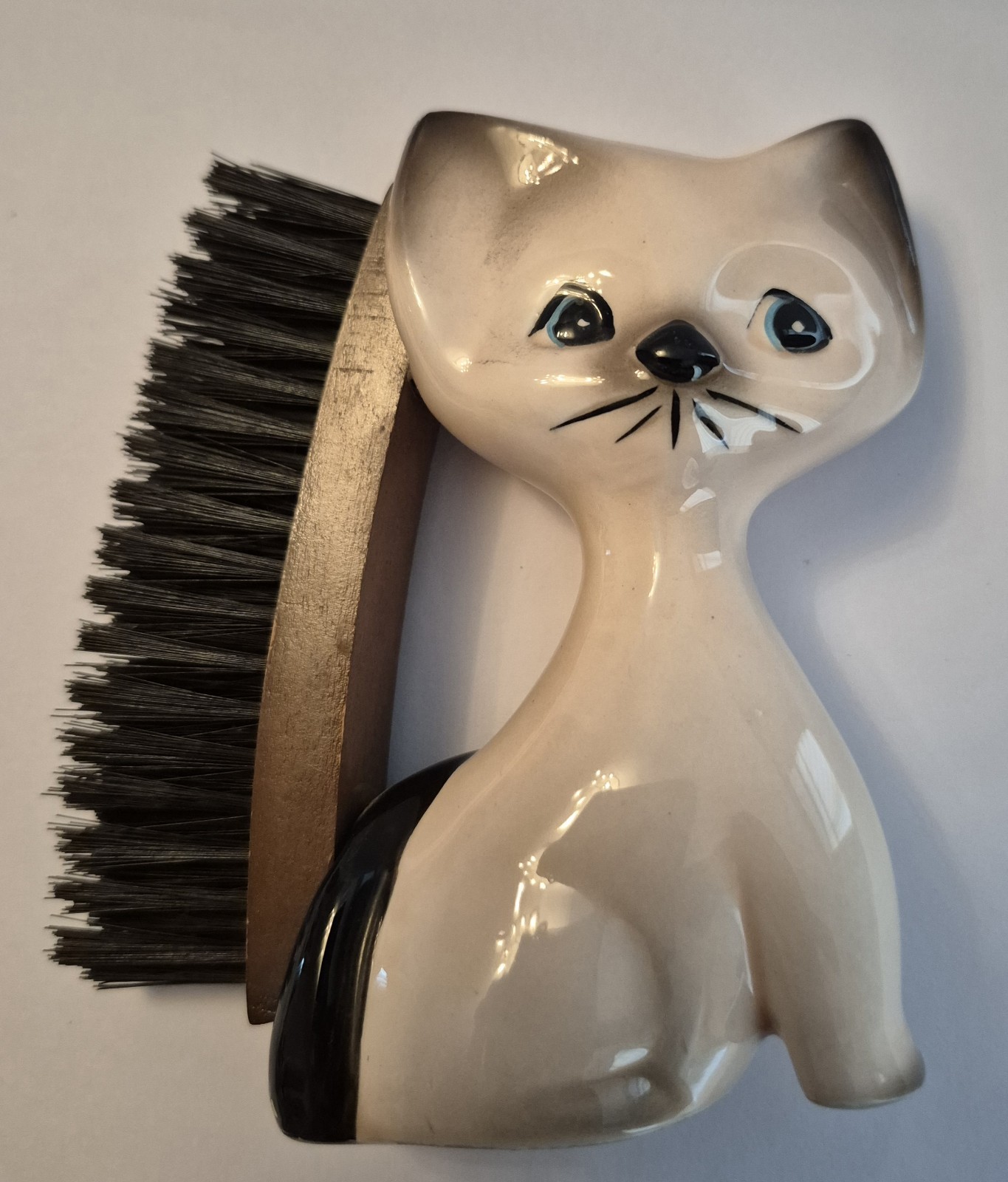 Vintage Ceramic Siamese Cat Crumb Clothes Brush Mid Century Retro Kitsch