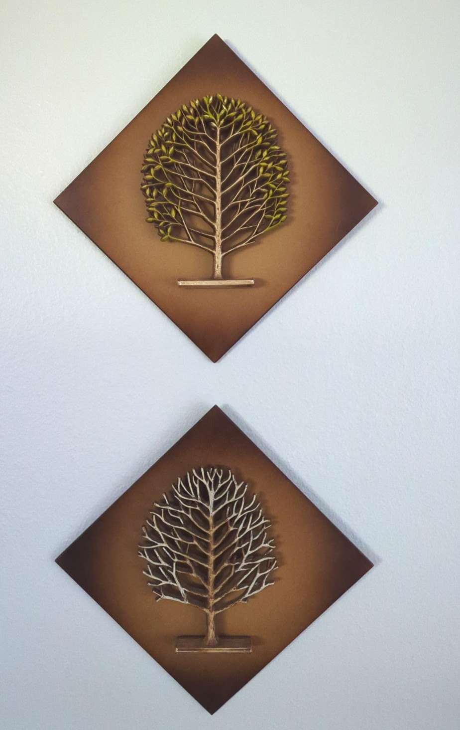 Vintage Mid-Century Modern Wall Plaques Syroco Wood Tree Seasons Nature Set of 2 Vintage Mid-Century Modern Wall Plaques Syroco Wood Tree Seasons Nature Set of 2
