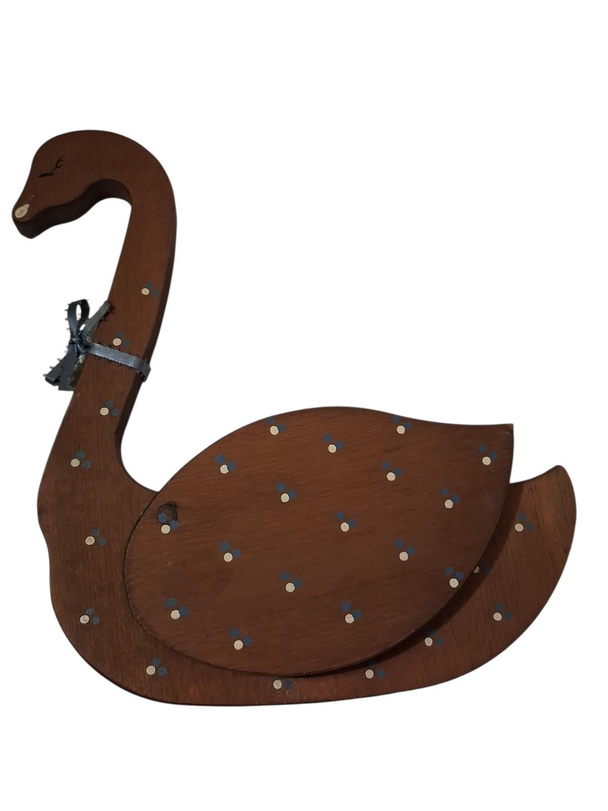 Vintage 1980s Home Interiors Hanging Wooden Polka Dot Goose Swan Wall Pocket