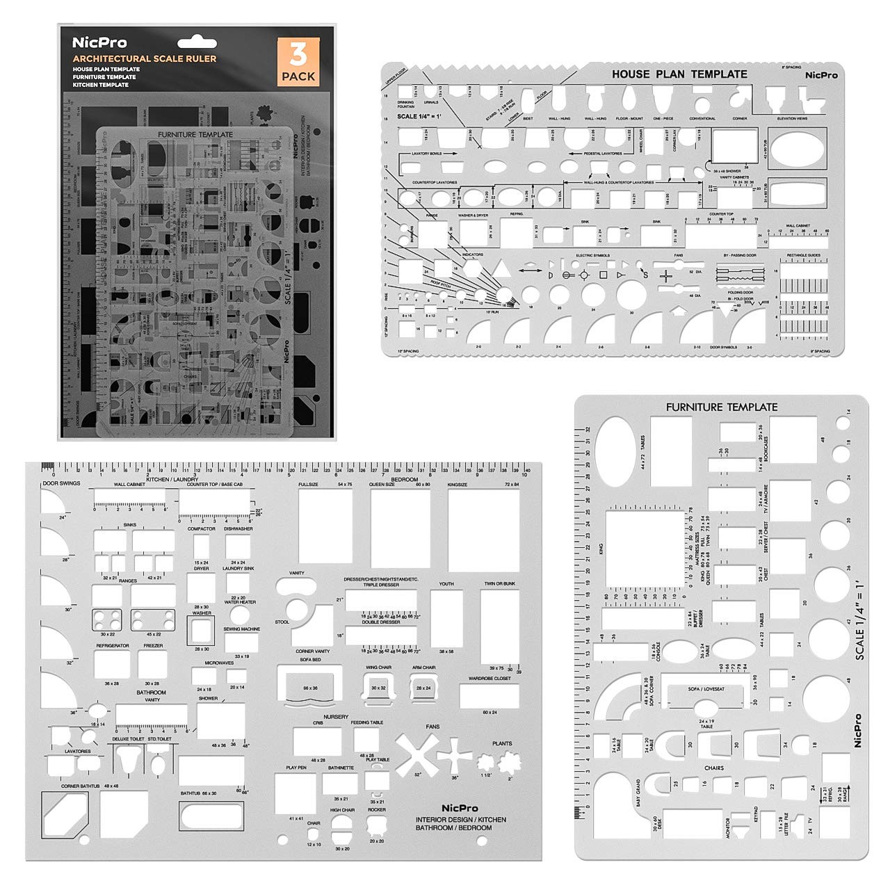 1. 3 Pcs Architectural Drawing Ruler Templates for Interior Design and Building 1. 3 Pcs Architectural Drawing Ruler Templates for Interior Design and Building