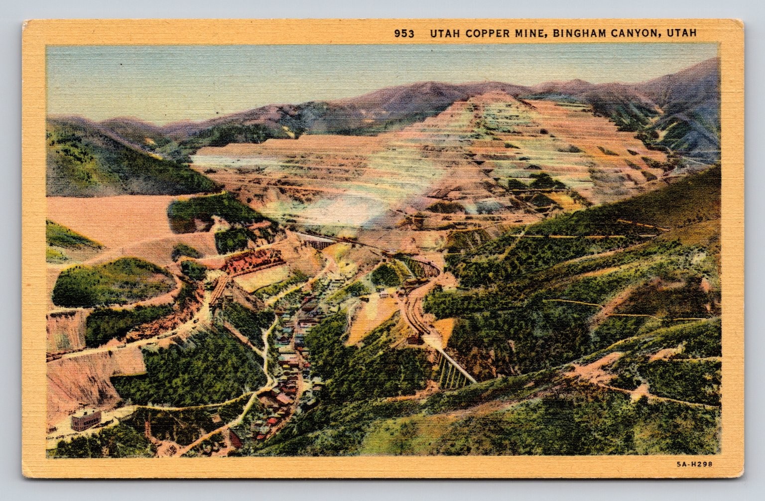 Linen Utah Copper Mine Postcard Bingham Canyon Scenic View 1930s