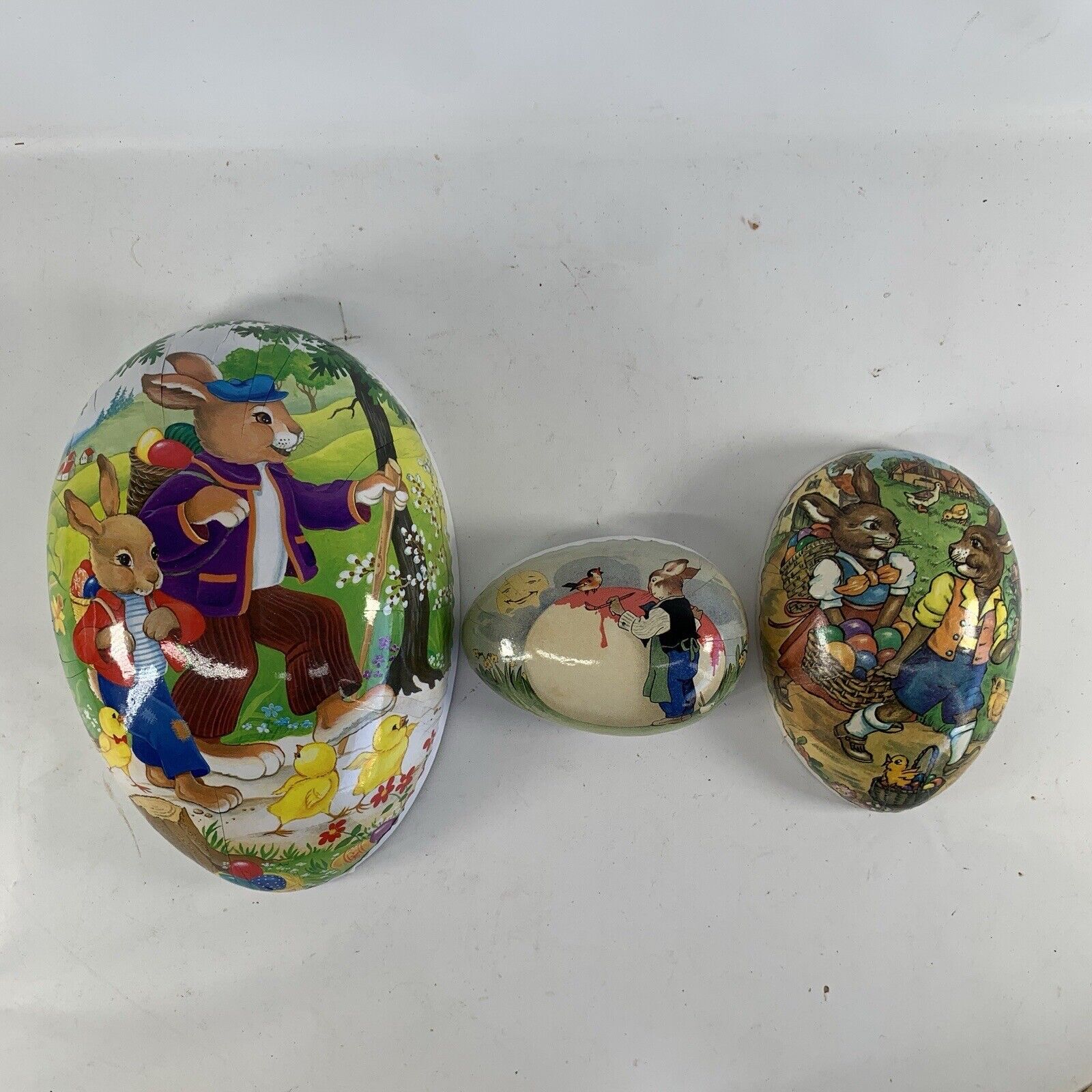 Paper Mache EASTER EGG Lot Candy Container Vintage Germany Nestler Lot of 3 Size