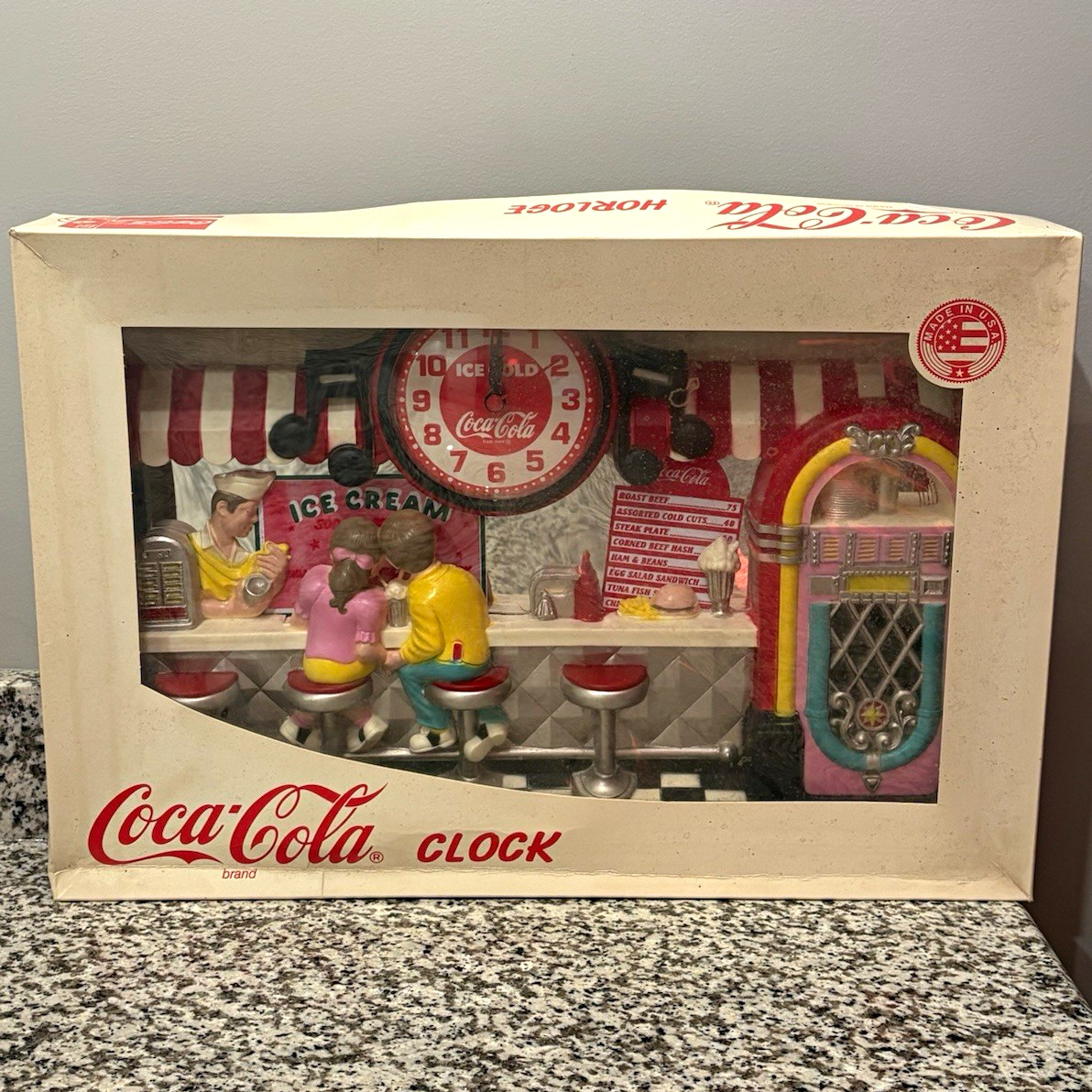 Vintage 90s Coca-Cola Multicolor Soda Theme Diner Scene Clock with Jukebox