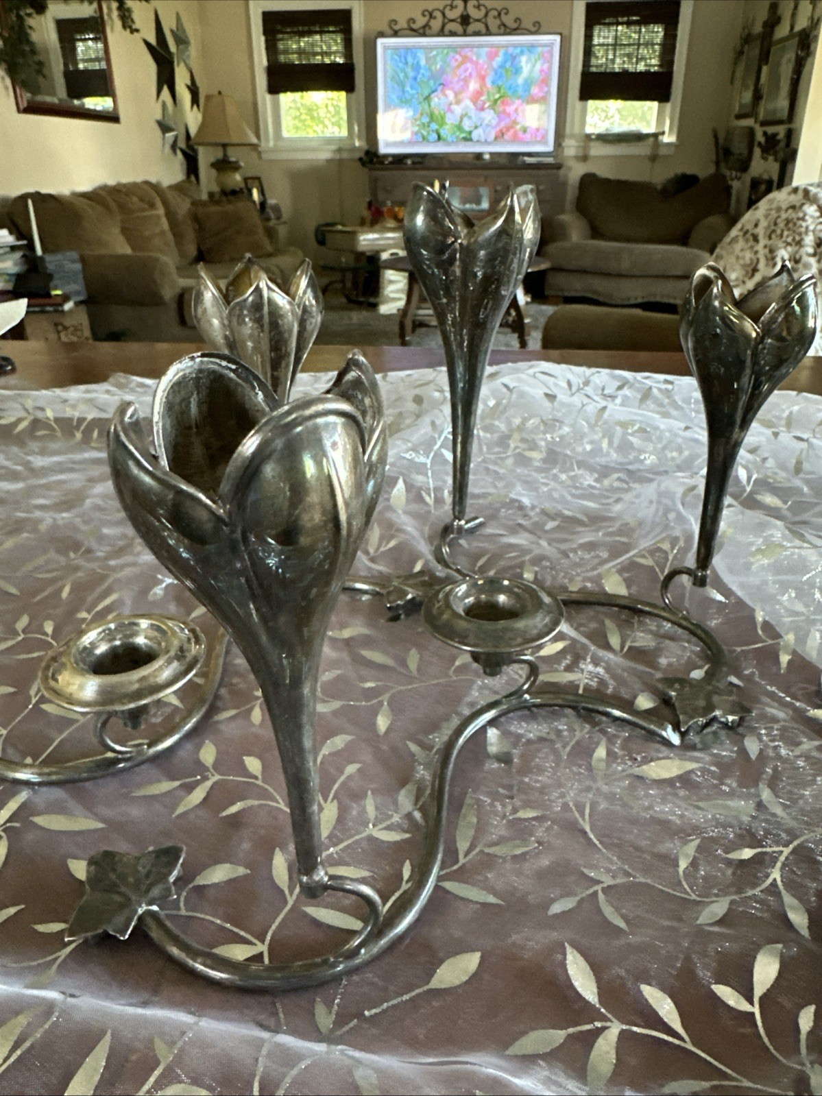 Vtg Silver Plate EPNS England Epergne Crocus Vase and Candle Holder Art Nouveau 