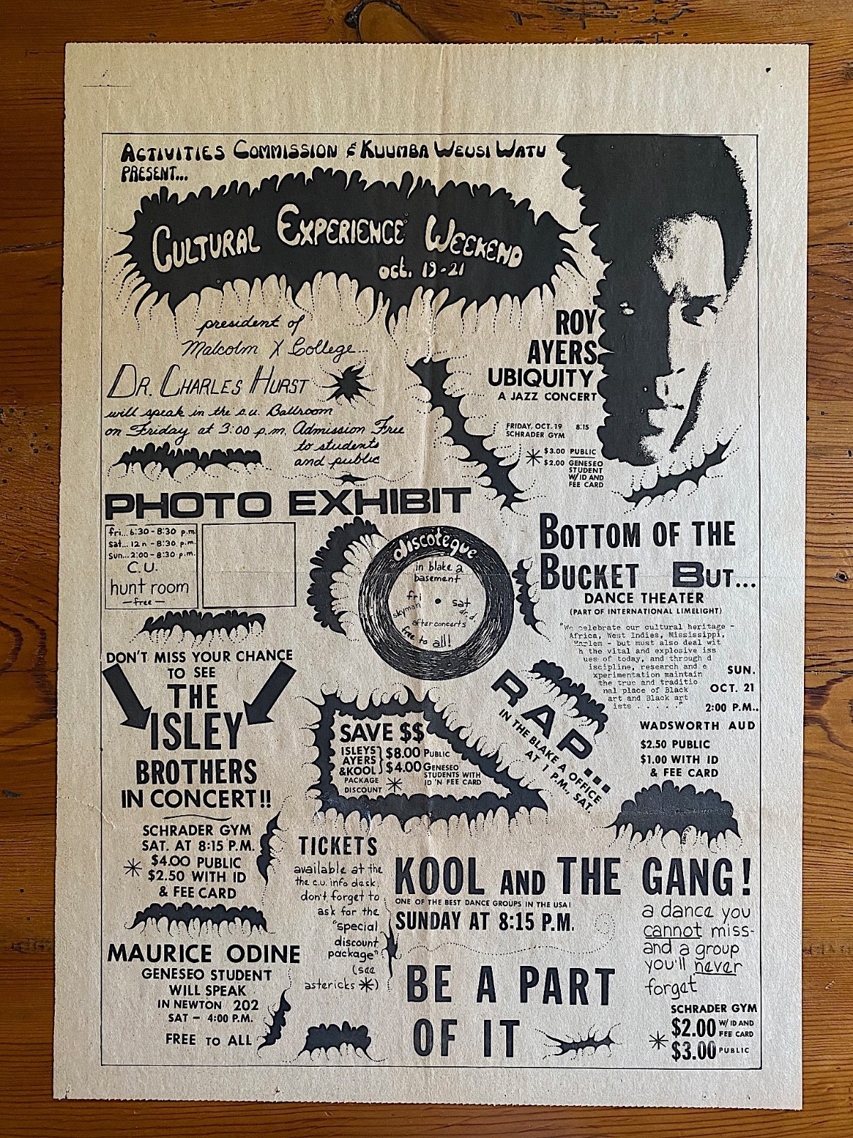 Roy Ayers Isley Bros. Kool & the Gang 1973 Geneseo NY Black Event Concert Poster Roy Ayers Isley Bros. Kool & the Gang 1973 Geneseo NY Black Event Concert Poster
