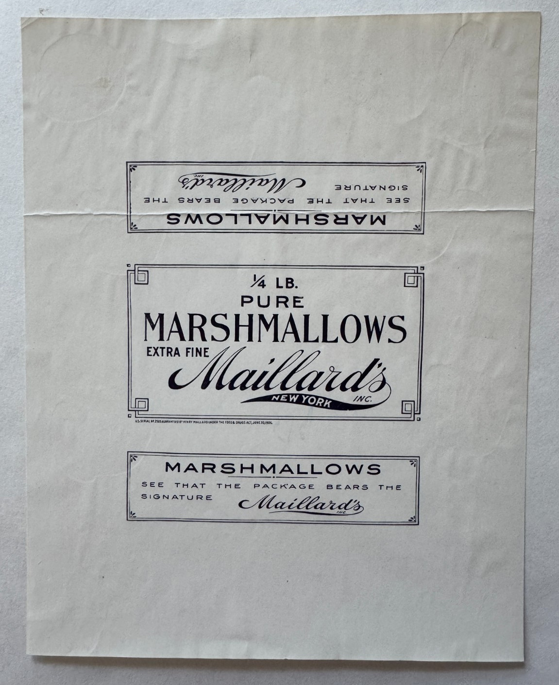 Vintage ca 1906 New York Henry Maillard Maillard's Marshmallows Wrapper Label