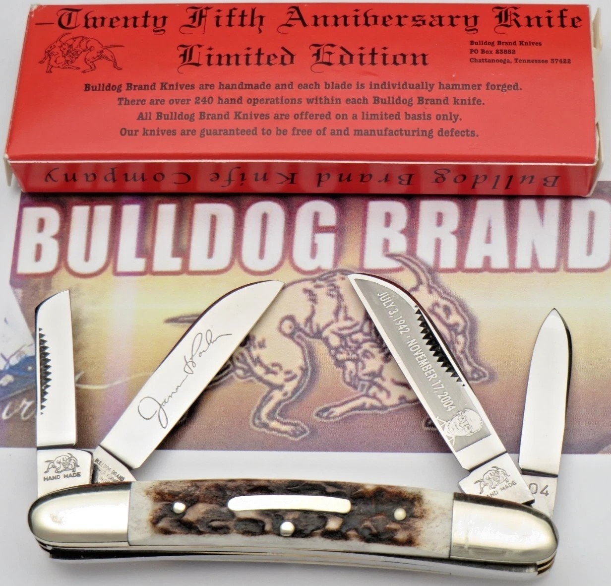Vintage 2004 BULLDOG BRAND Solingen Congress Knife Stag - JIM PARKER Memorial