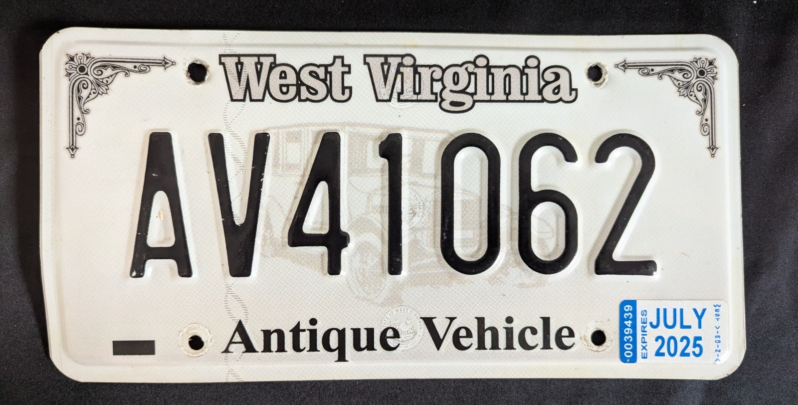 WV West Virginia Antique Vehicle License Plate White