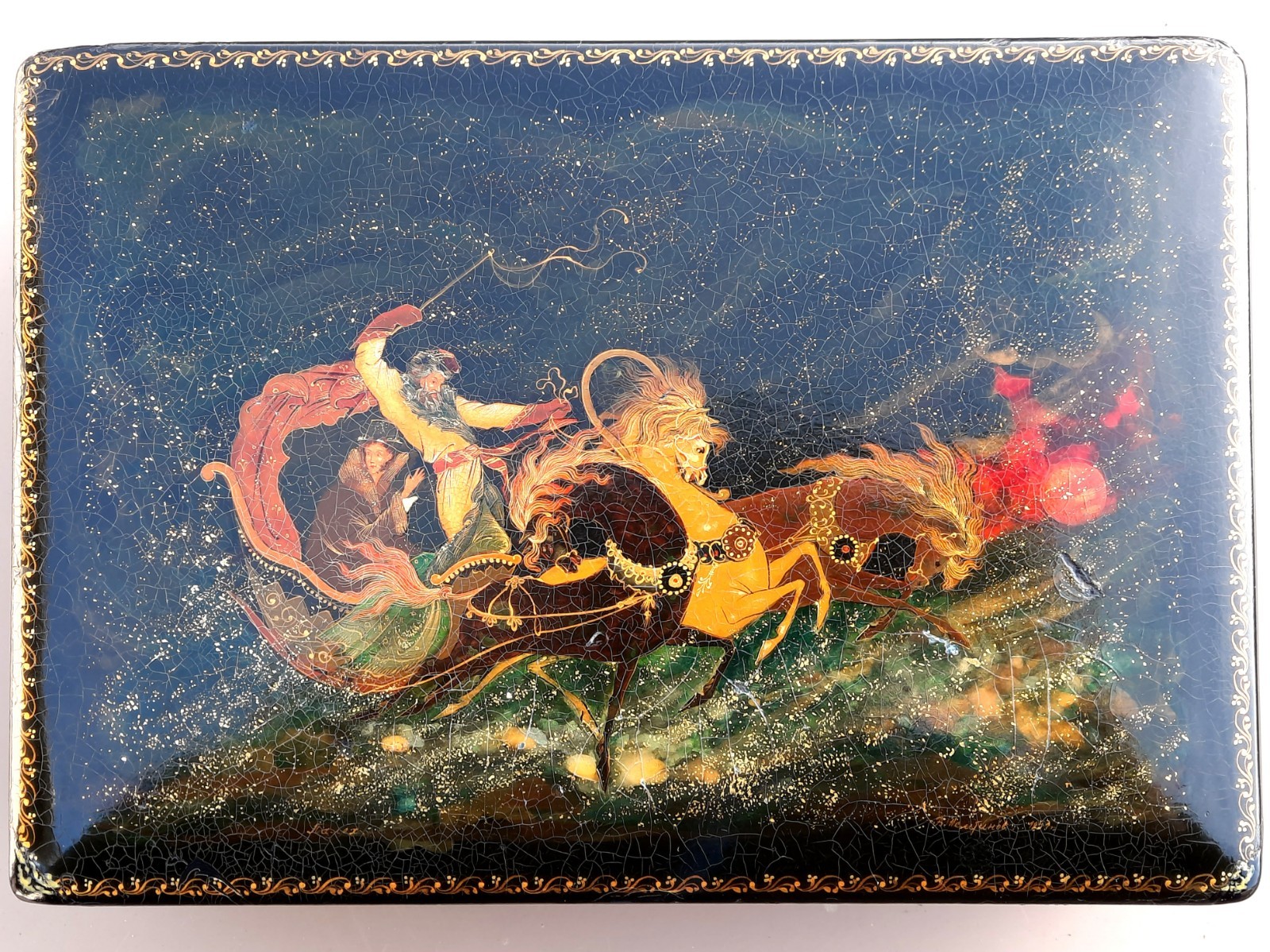PALEKH 1950's  LACQUER BOX VINTAGE HANDMADE PAPIER-MACHE MSTERA Present