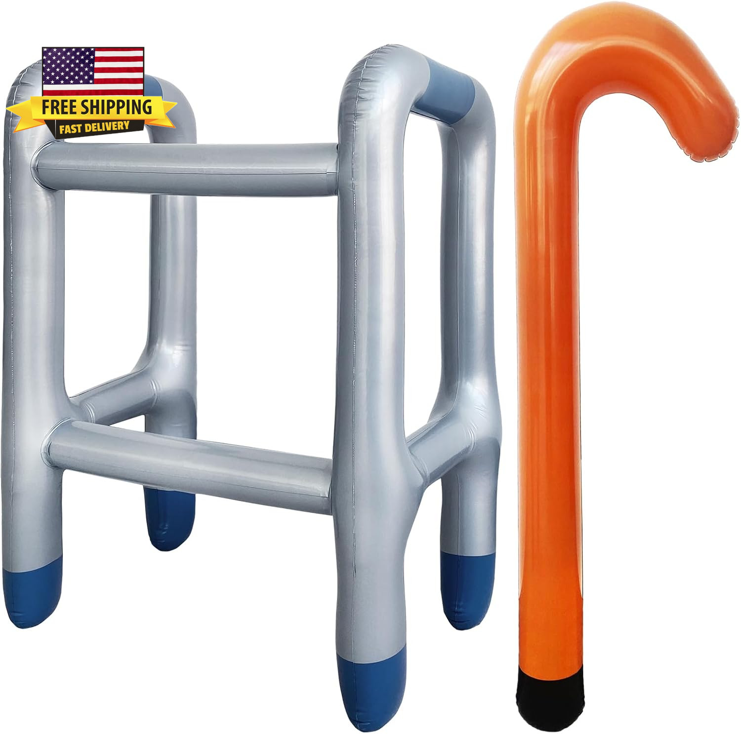 2 PCS Inflatable Walker and Cane,Funny Old Age Costume Accessories,Retirement Pa