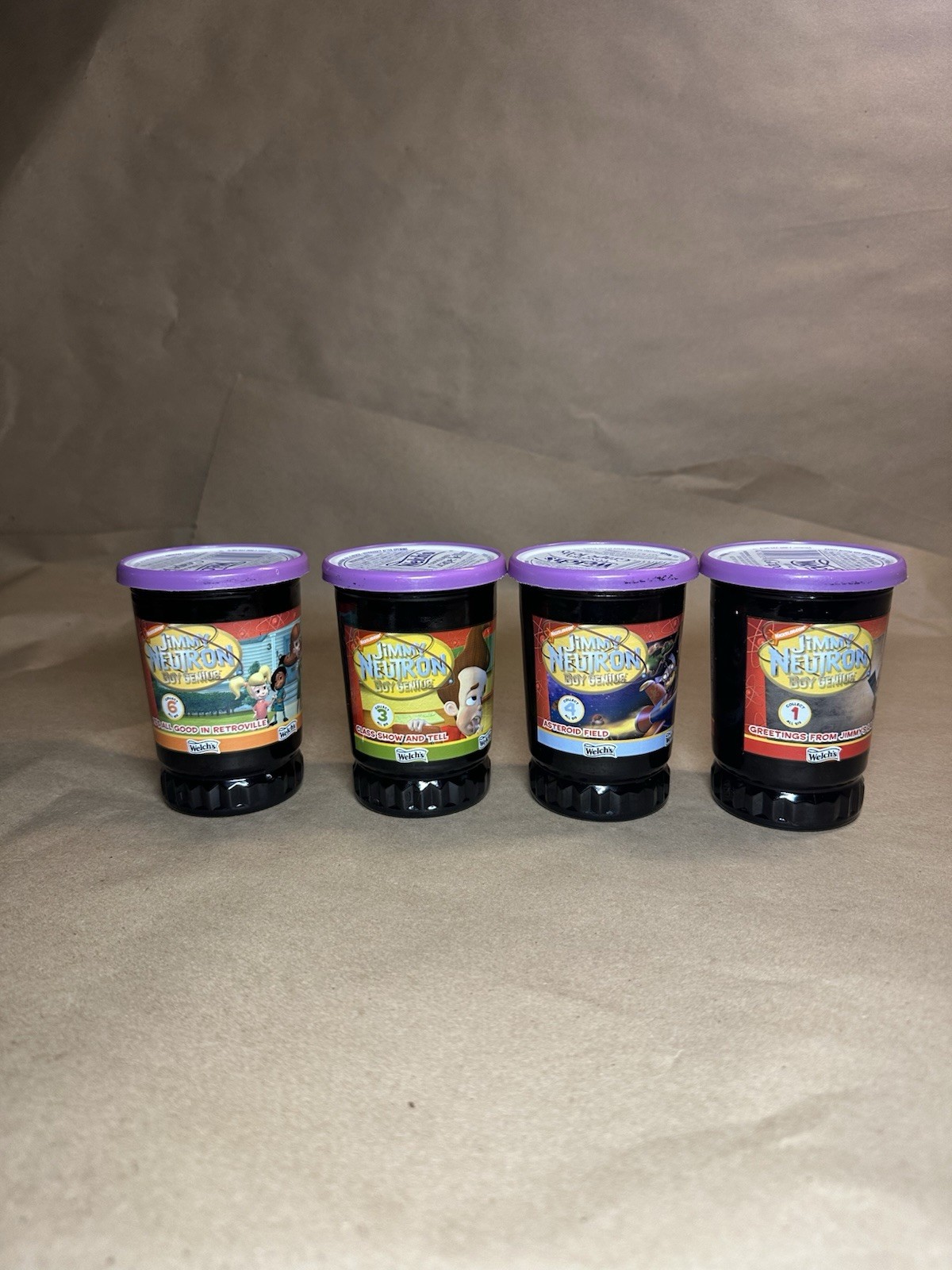 Vintage Welch’s Jimmy Neutron Concord Grape Jelly Jars Lot #1 #3 #4 #6 Sealed