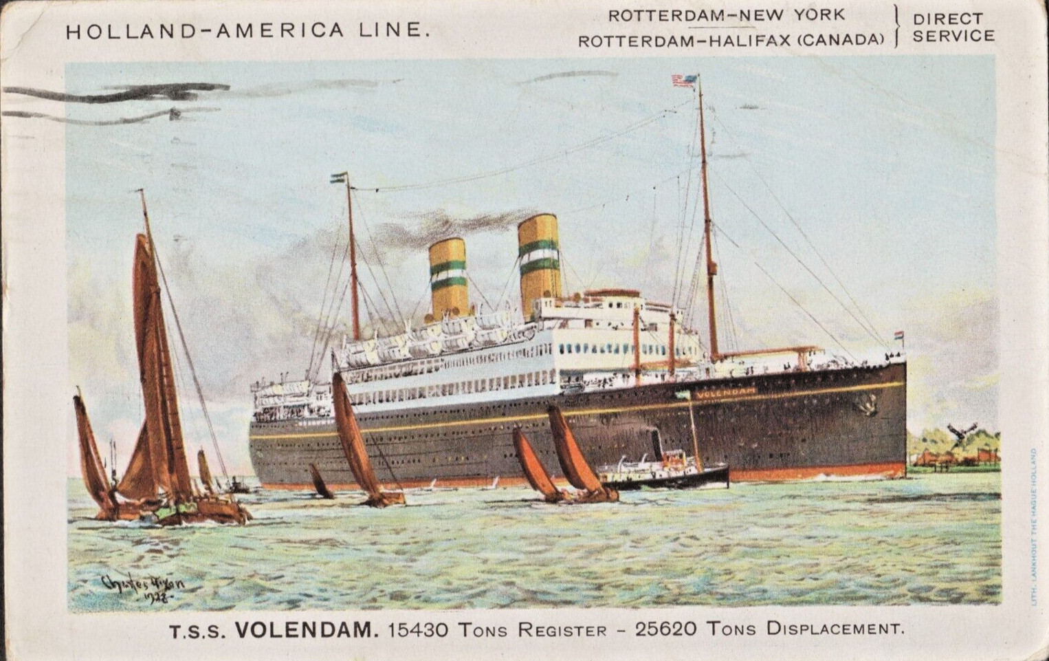 TSS VOLENDAM Steamer, Holland America Line, 1920s, Transatlantic Ship TSS VOLENDAM Steamer, Holland America Line, 1920s, Transatlantic Ship