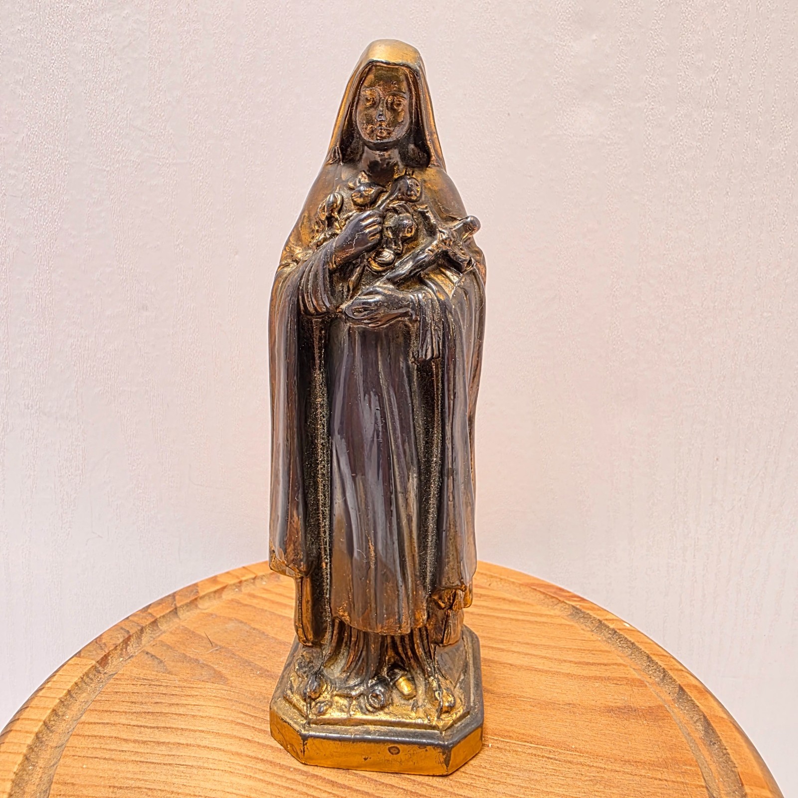 Vintage St Therese of Lisieux Cast Metal Catholic Statue the Little Flower 6.5\