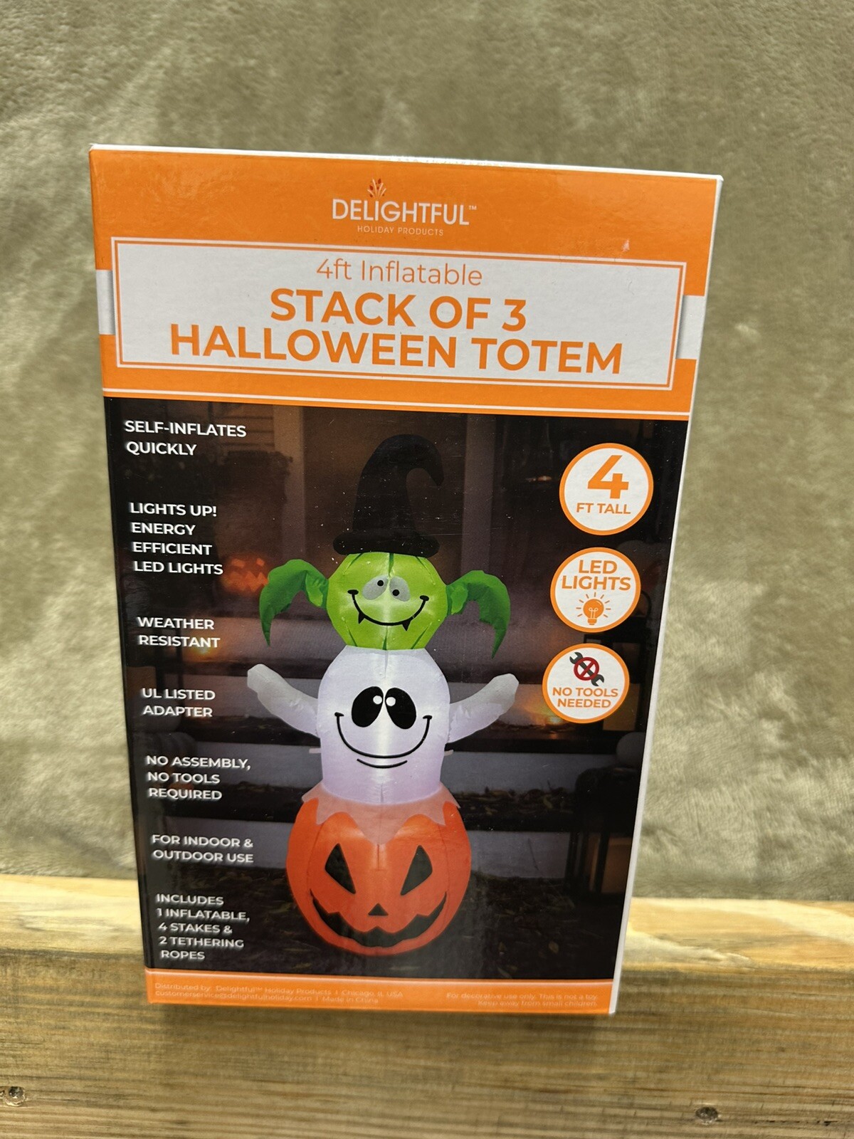 Delightful-4ft Inflatable Friendly Monster Halloween new stack of 3 totem