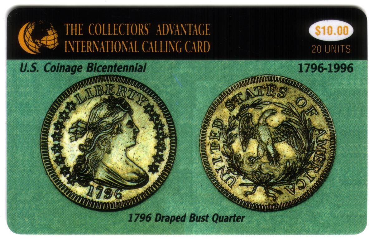 $10. 1796 Draped Bust Quarter (Bicentennial) Coin Phone Card (10/94) Phone Card