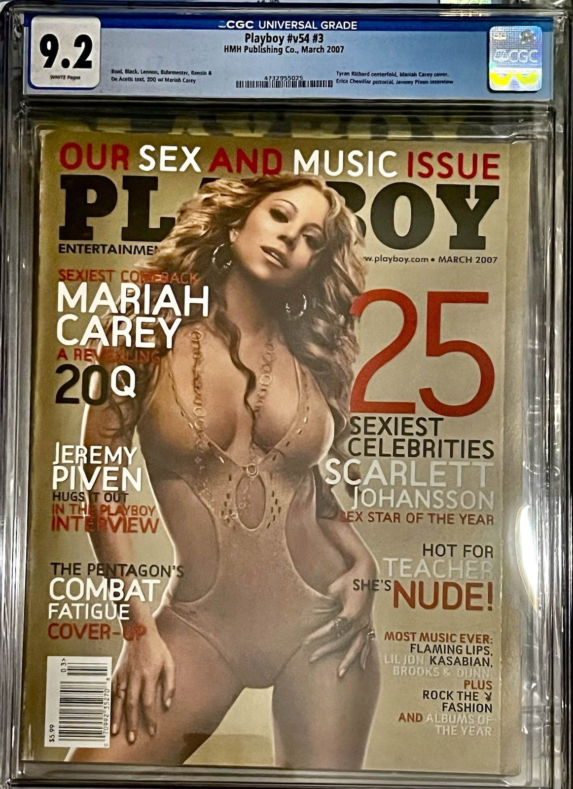 CGC Graded 9.2 PLAYBOY MAGAZINE March 2007 Mariah Carey V54 #3 CGC Graded 9.2 PLAYBOY MAGAZINE March 2007 Mariah Carey V54 #3